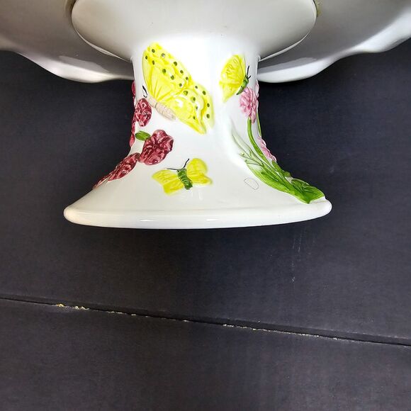Gibson Pedestal Cake Plate Floral Butterfly Cottage Garden Tea Core Decor - Picture 4 of 7